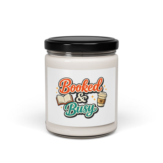 Booked & Busy Soy Candle — 9 oz Scented Jar for Book Lovers & Coffee Fans