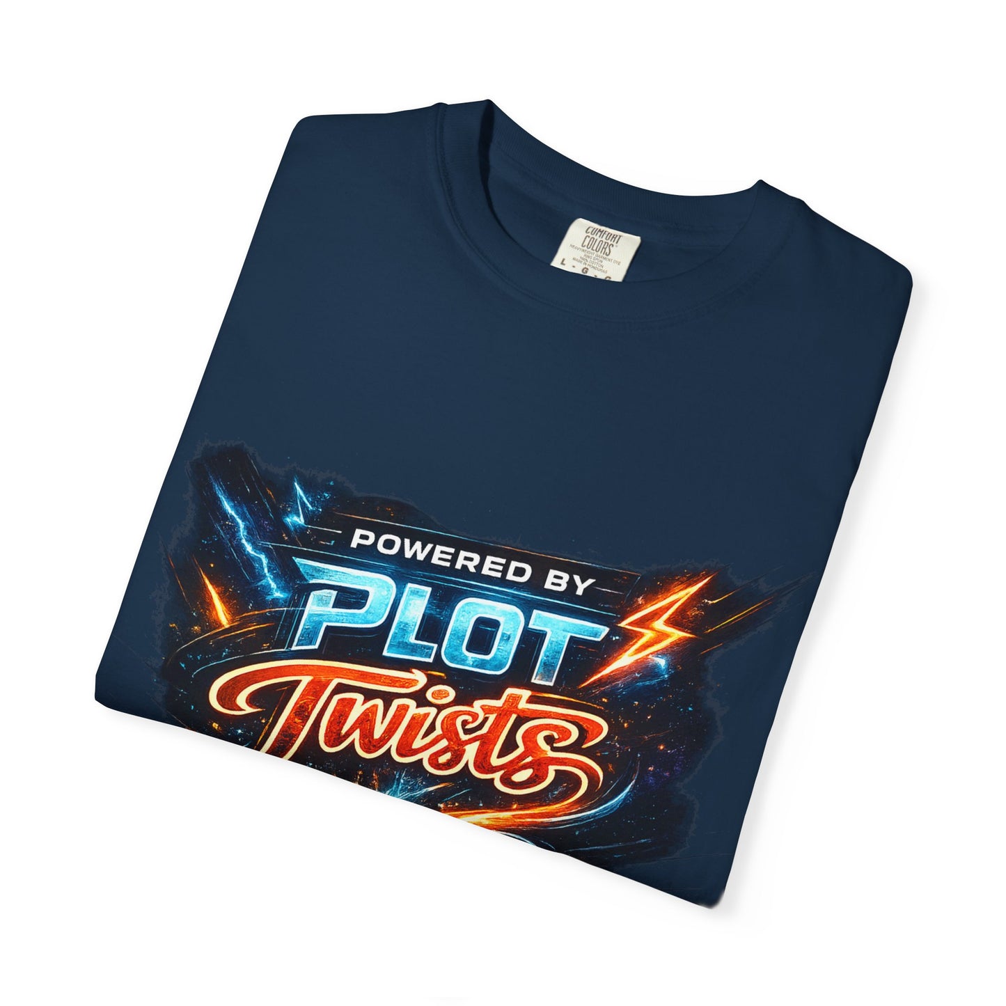 "Powered by Plot Twists" T-Shirt — Graphic Book Lover Tee
