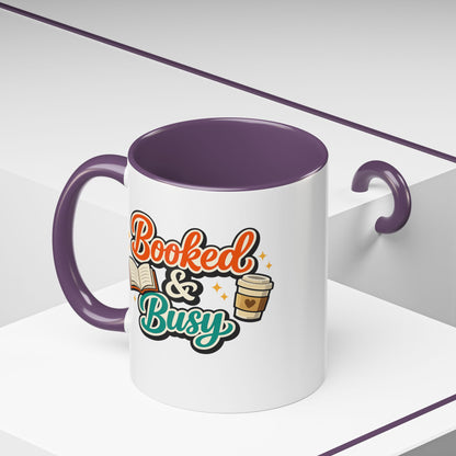 Booked & Busy Cozy Coffee Club Accent Mug — Cute “Local Coffee Shop” Illustration, 11/15oz
