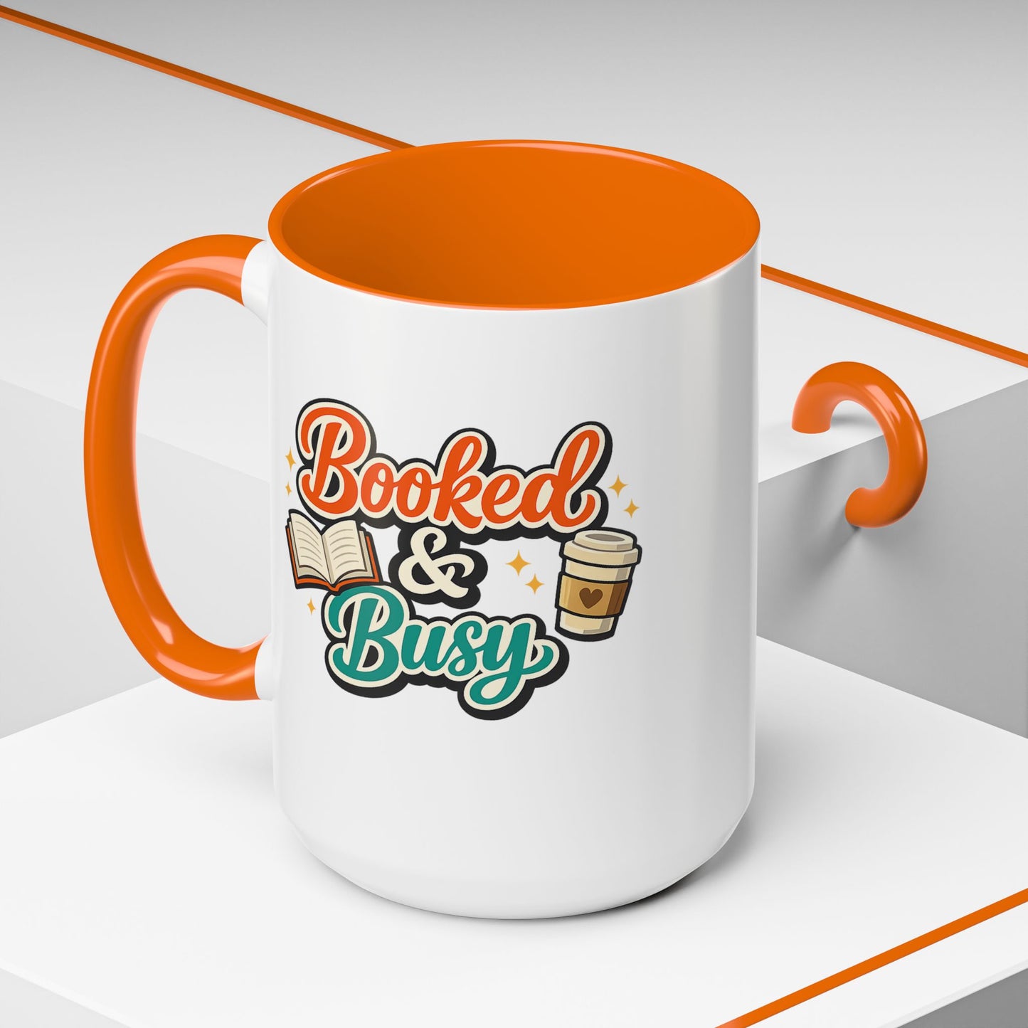 Booked & Busy Cozy Coffee Club Accent Mug — Cute “Local Coffee Shop” Illustration, 11/15oz