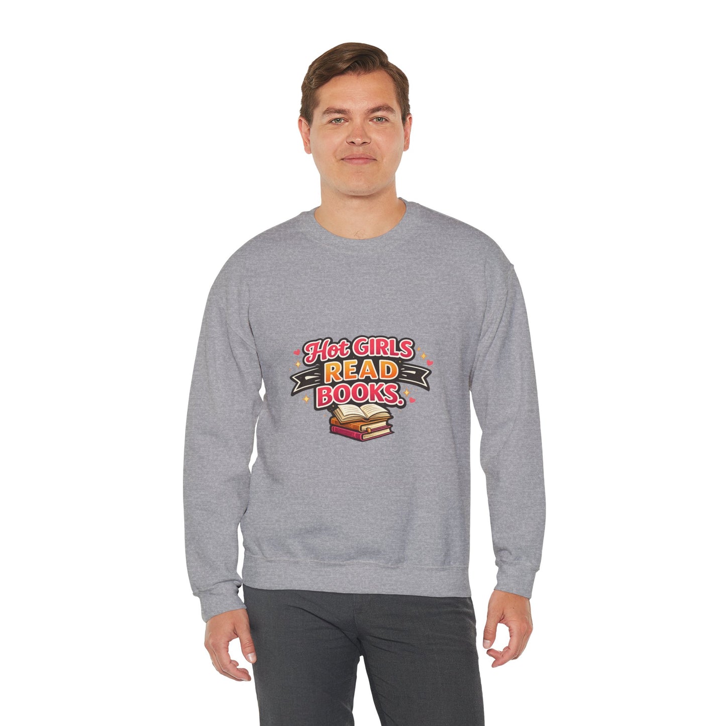 "Hot Girls Read Books" Crewneck Sweatshirt - Cozy Graphic Pullover for Book Lovers