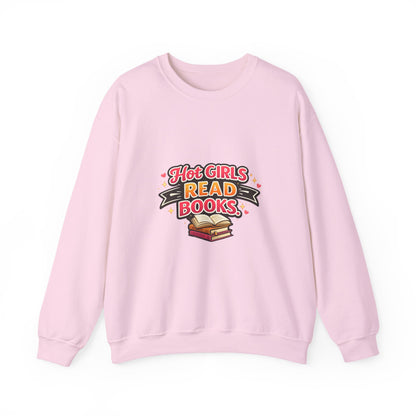 "Hot Girls Read Books" Crewneck Sweatshirt - Cozy Graphic Pullover for Book Lovers