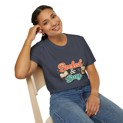 "Booked & Busy" T-Shirt — Book Lover Coffee Graphic Tee