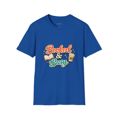 "Booked & Busy" T-Shirt — Book Lover Coffee Graphic Tee