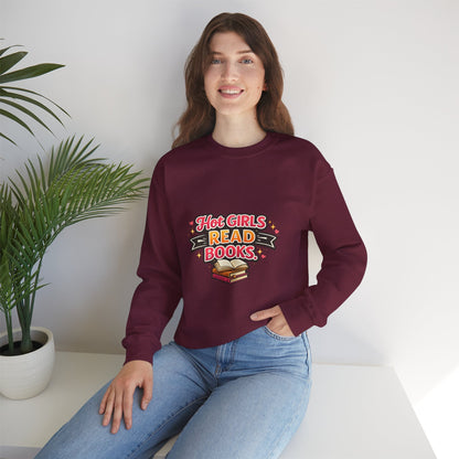 "Hot Girls Read Books" Crewneck Sweatshirt - Cozy Graphic Pullover for Book Lovers