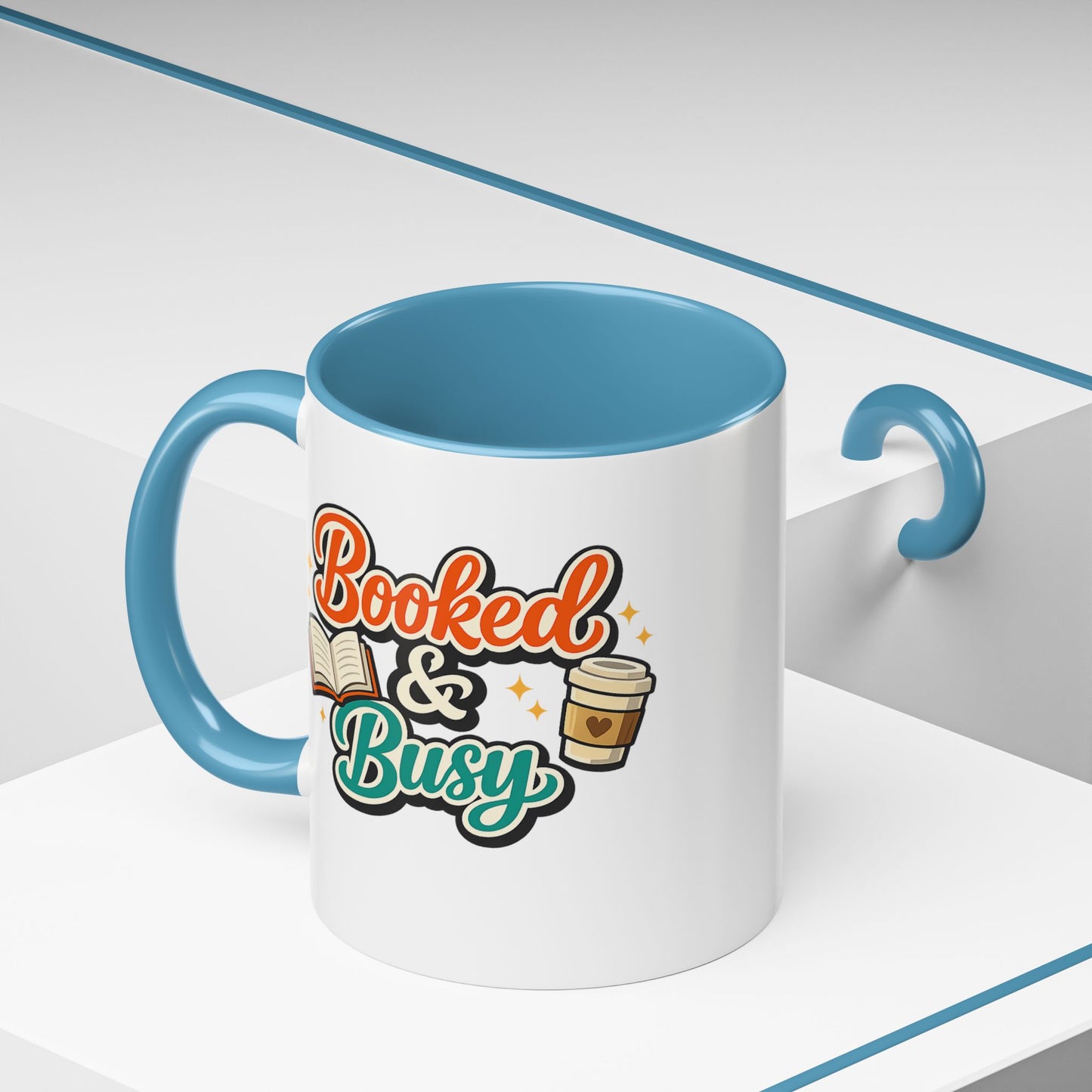 Booked & Busy Cozy Coffee Club Accent Mug — Cute “Local Coffee Shop” Illustration, 11/15oz