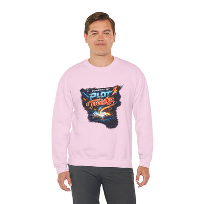 "Powered by Plot Twists" Crewneck Sweatshirt — Literary Reader & Writer Gift