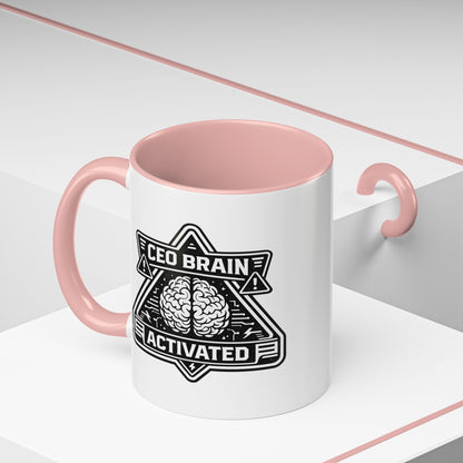 "CEO Brain Activated" Adventure Crew Coffee Mug — Retro Badge Accent 11/15oz