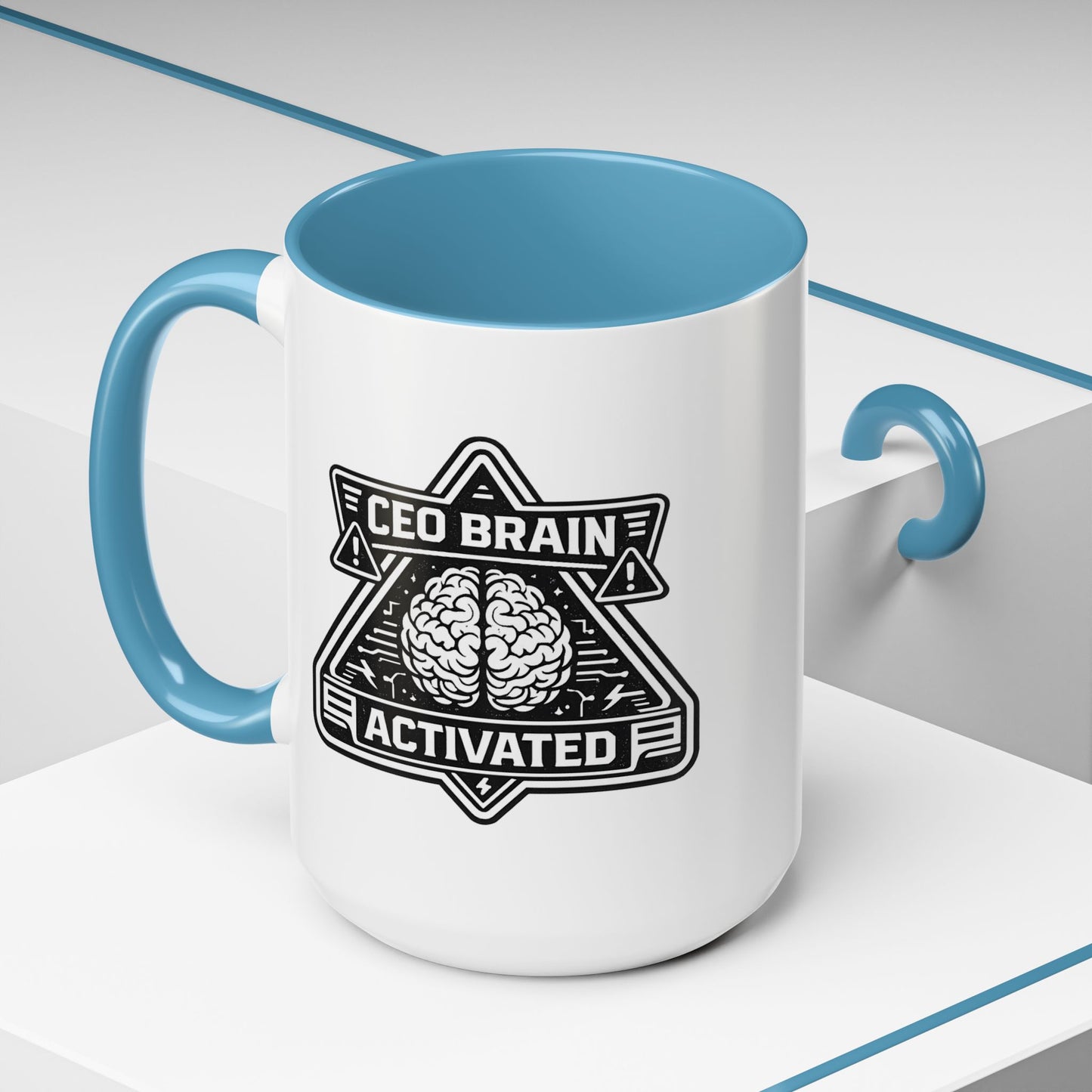 "CEO Brain Activated" Adventure Crew Coffee Mug — Retro Badge Accent 11/15oz