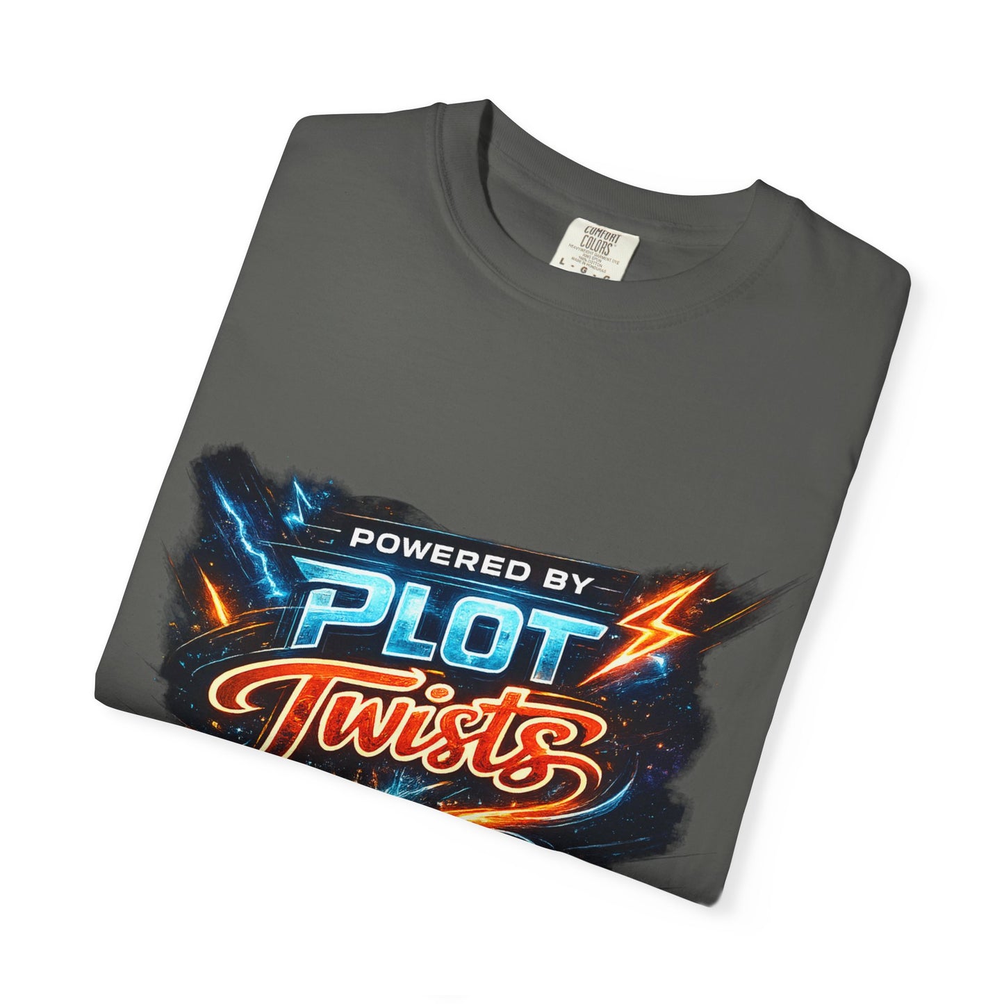 "Powered by Plot Twists" T-Shirt — Graphic Book Lover Tee