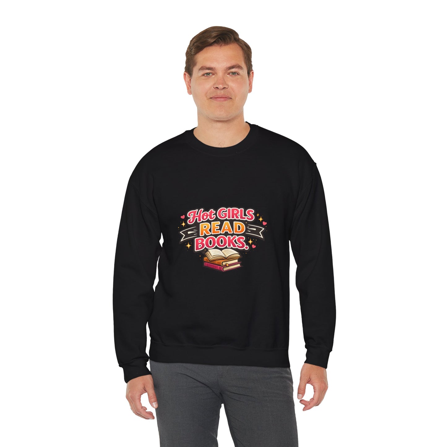 "Hot Girls Read Books" Crewneck Sweatshirt - Cozy Graphic Pullover for Book Lovers