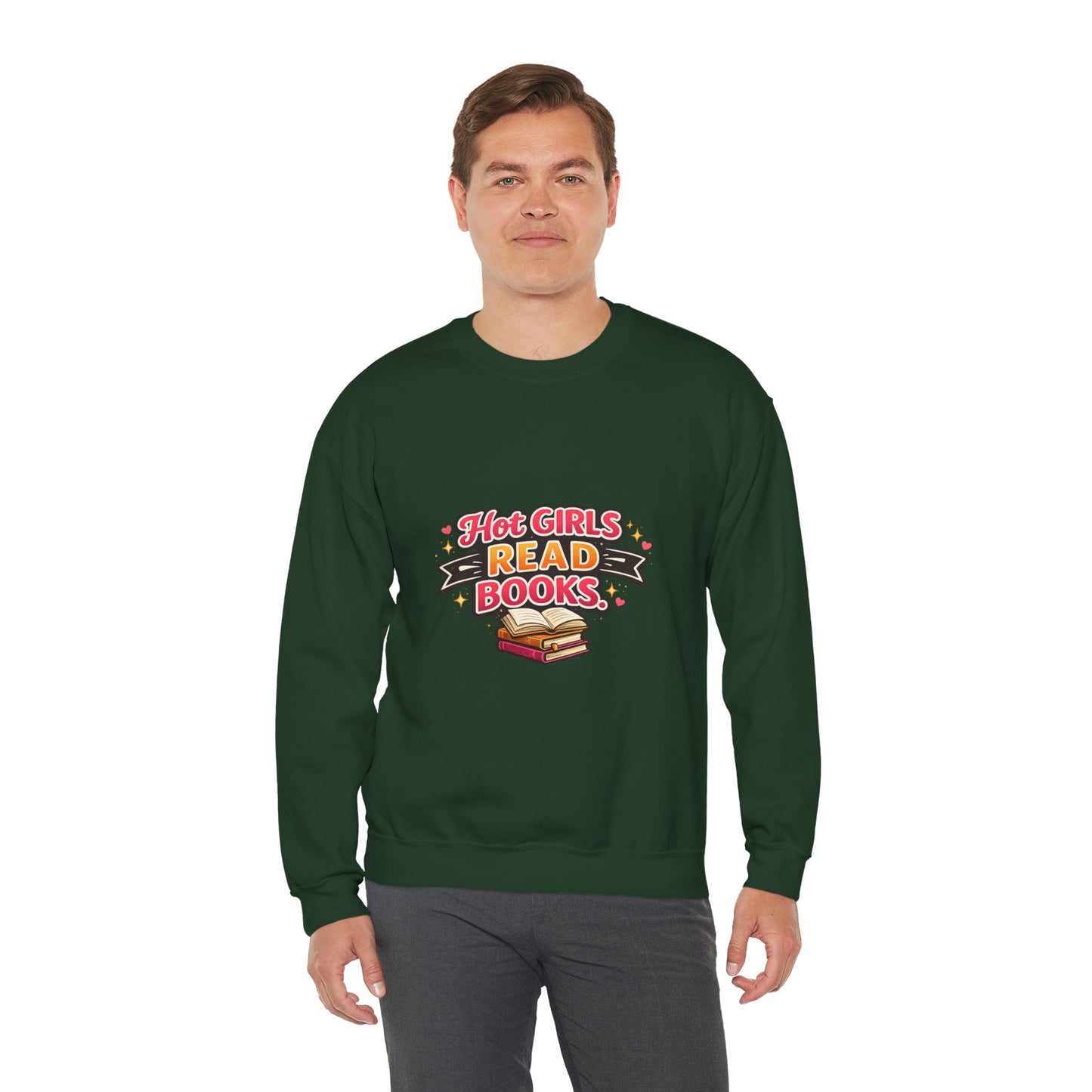 "Hot Girls Read Books" Crewneck Sweatshirt - Cozy Graphic Pullover for Book Lovers