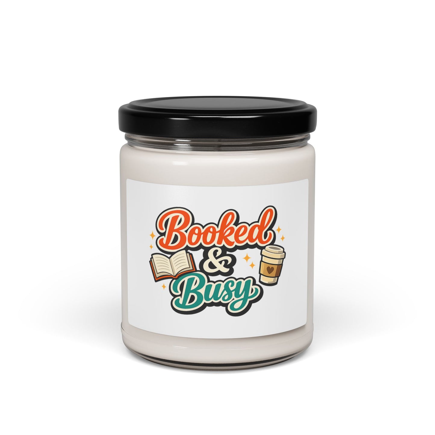 Booked & Busy Soy Candle — 9 oz Scented Jar for Book Lovers & Coffee Fans