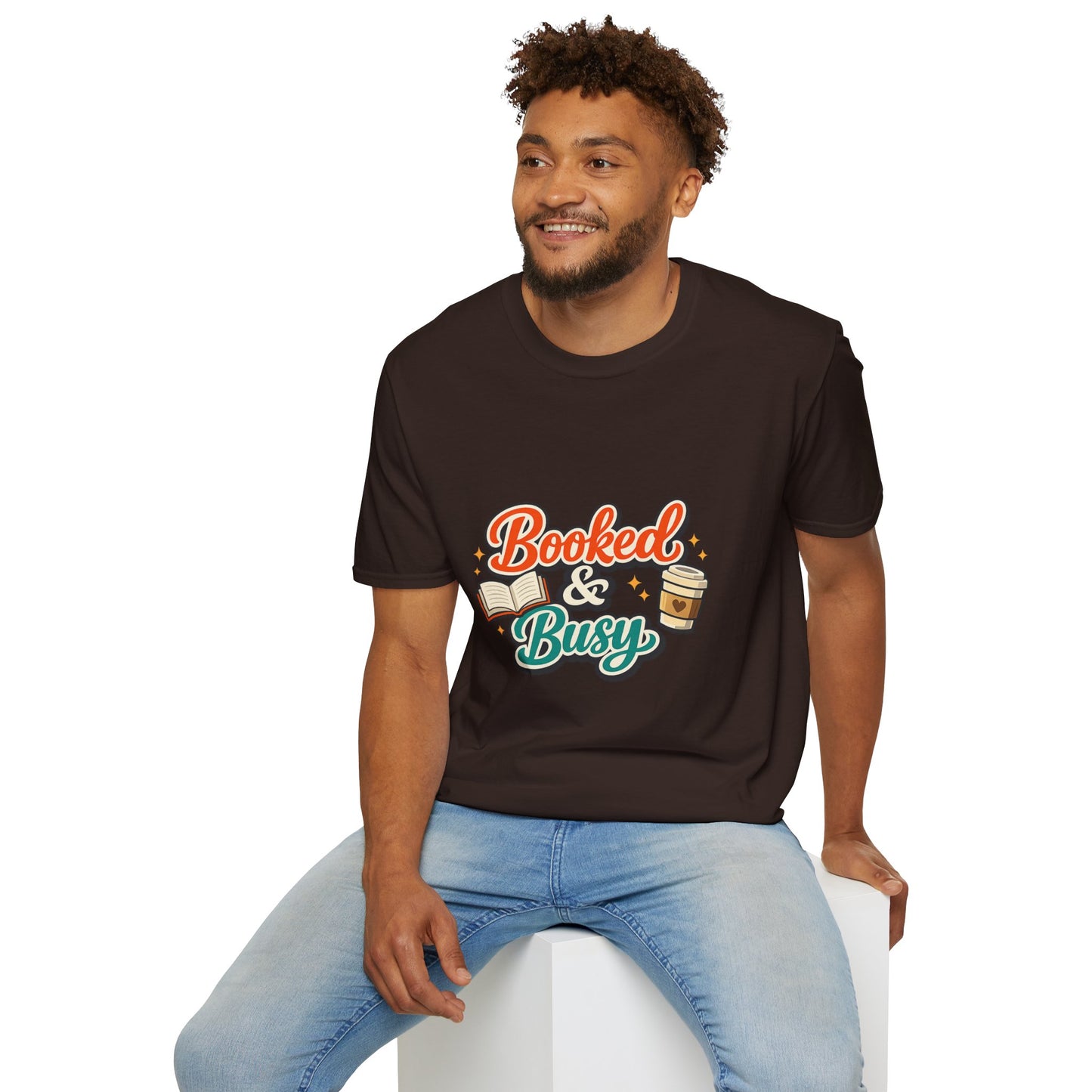 "Booked & Busy" T-Shirt — Book Lover Coffee Graphic Tee