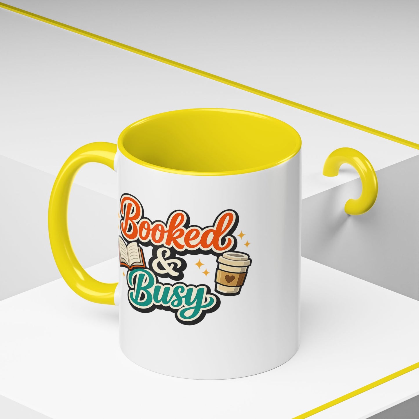 Booked & Busy Cozy Coffee Club Accent Mug — Cute “Local Coffee Shop” Illustration, 11/15oz