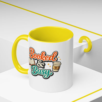 Booked & Busy Cozy Coffee Club Accent Mug — Cute “Local Coffee Shop” Illustration, 11/15oz