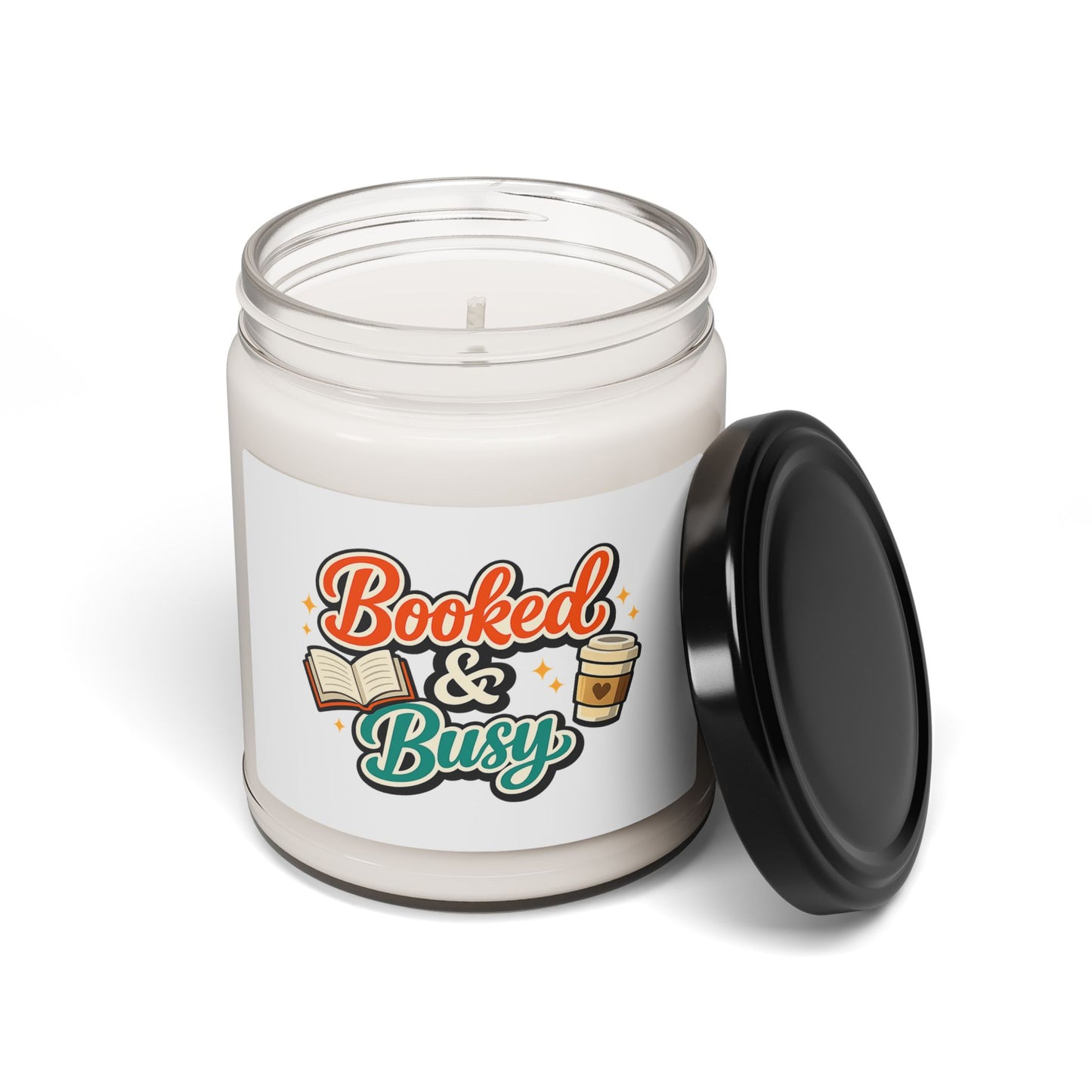 Booked & Busy Soy Candle — 9 oz Scented Jar for Book Lovers & Coffee Fans