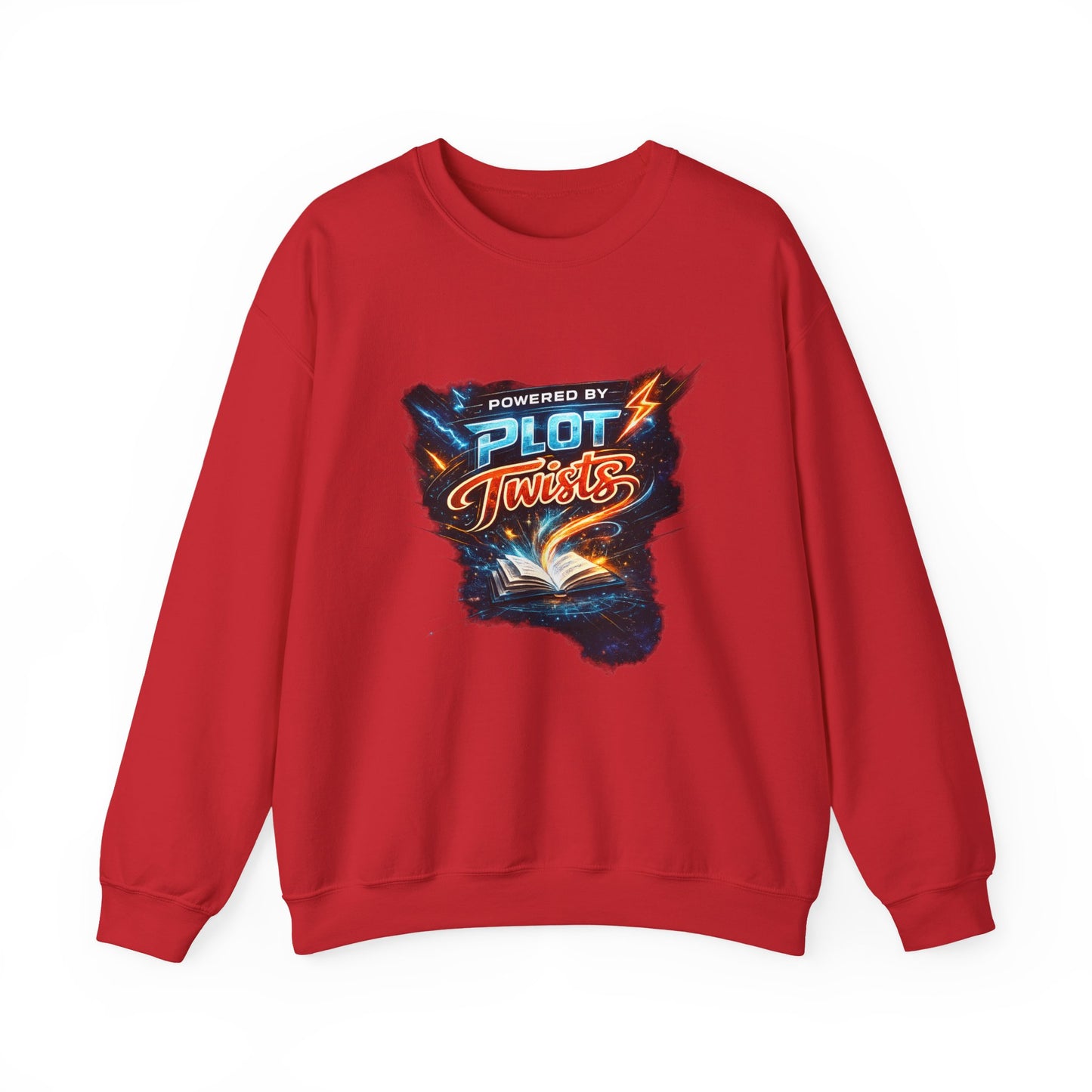 "Powered by Plot Twists" Crewneck Sweatshirt — Literary Reader & Writer Gift