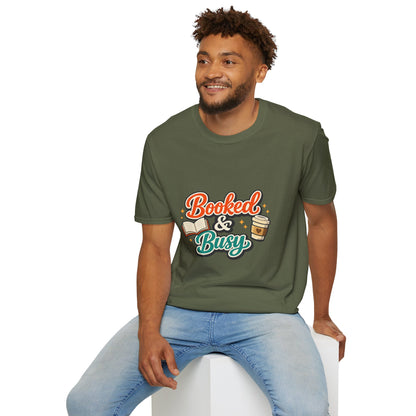 "Booked & Busy" T-Shirt — Book Lover Coffee Graphic Tee