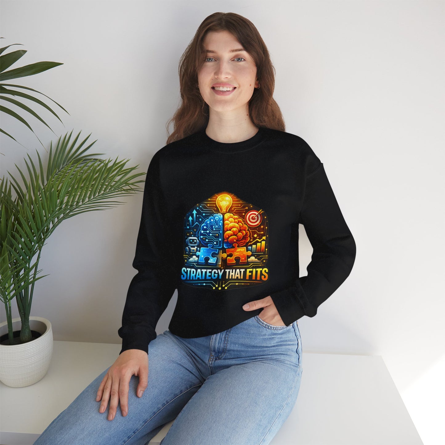 Crewneck Sweatshirt – "Strategy That Fits" Brainstorm Graphic