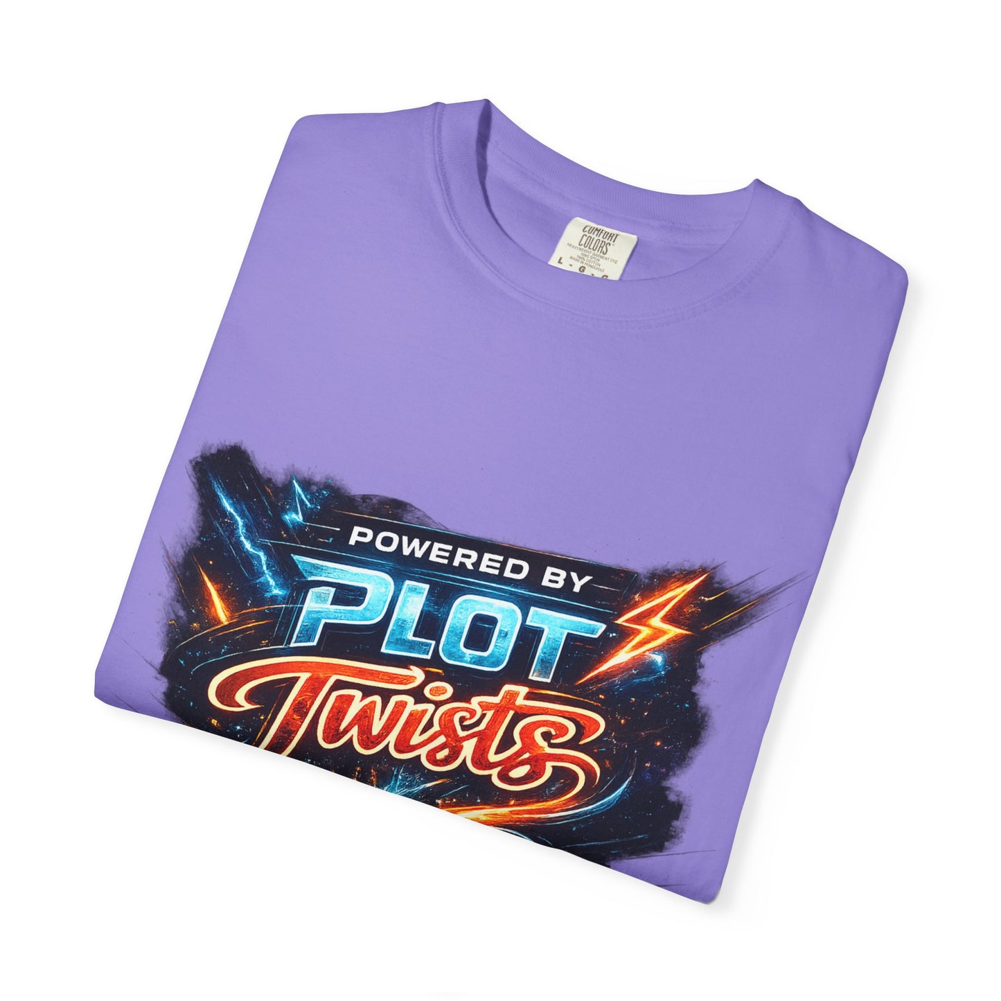 "Powered by Plot Twists" T-Shirt — Graphic Book Lover Tee