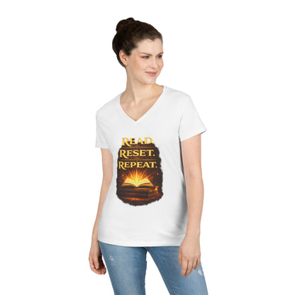 "Read Reset Repeat" V-Neck T-Shirt — Inspirational Book Lover Tee
