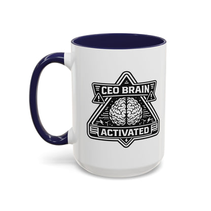 "CEO Brain Activated" Adventure Crew Coffee Mug — Retro Badge Accent 11/15oz