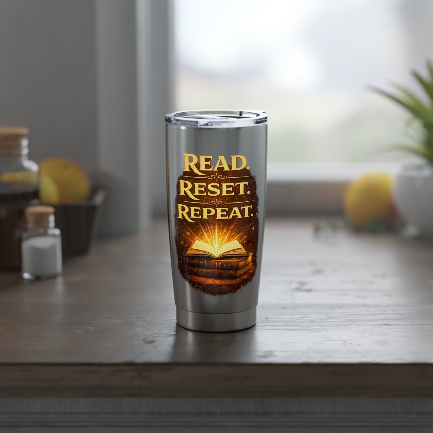 Read Reset Repeat 20oz Tumbler — Book Lover Travel Mug