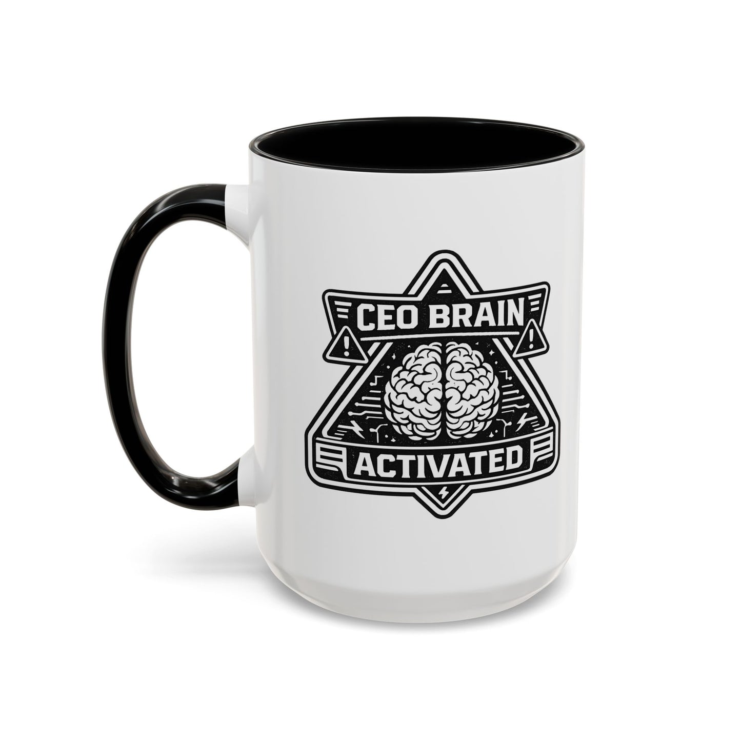 "CEO Brain Activated" Adventure Crew Coffee Mug — Retro Badge Accent 11/15oz