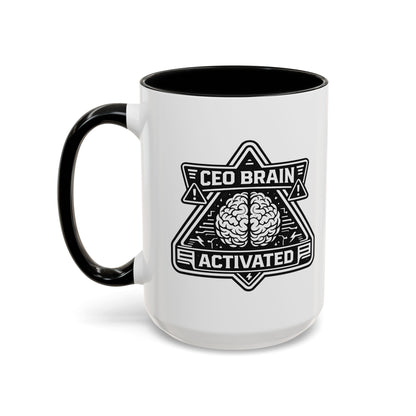 "CEO Brain Activated" Adventure Crew Coffee Mug — Retro Badge Accent 11/15oz