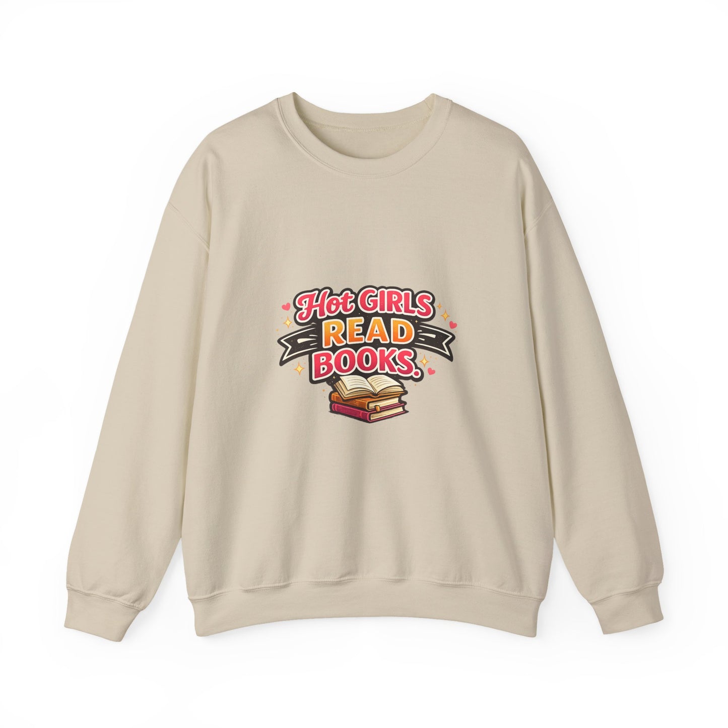 "Hot Girls Read Books" Crewneck Sweatshirt - Cozy Graphic Pullover for Book Lovers