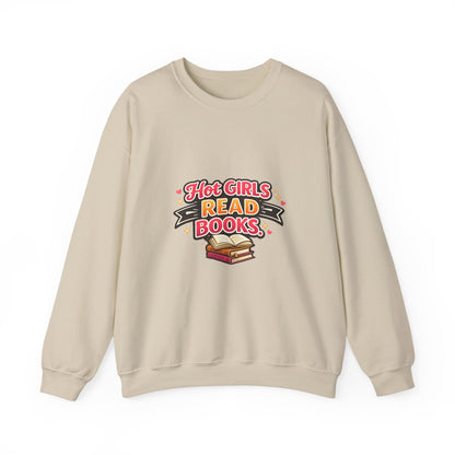 "Hot Girls Read Books" Crewneck Sweatshirt - Cozy Graphic Pullover for Book Lovers