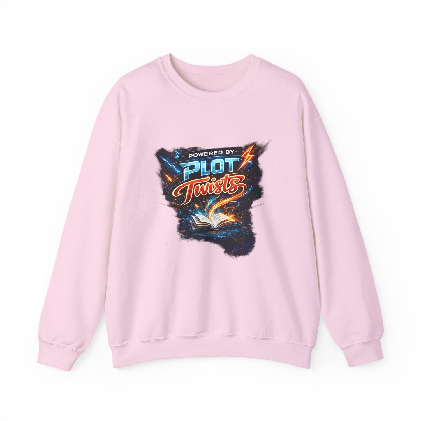 "Powered by Plot Twists" Crewneck Sweatshirt — Literary Reader & Writer Gift