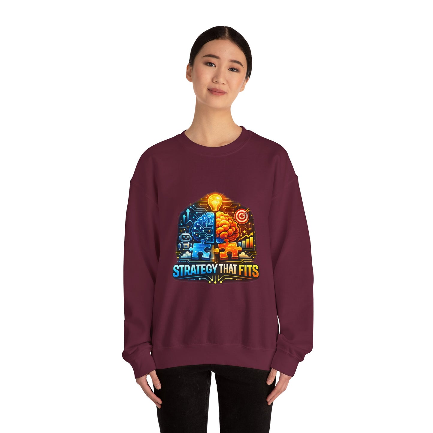 Crewneck Sweatshirt – "Strategy That Fits" Brainstorm Graphic