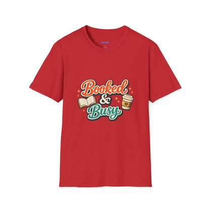 "Booked & Busy" T-Shirt — Book Lover Coffee Graphic Tee